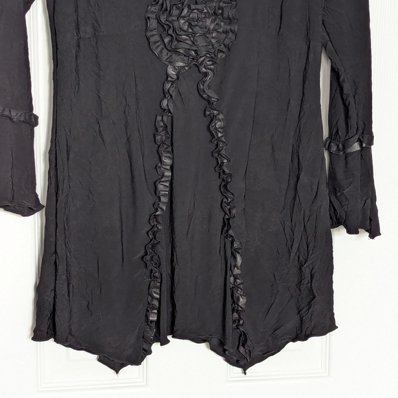 Svetlana Women's (Size 4) Black V-Neck Ruffled Tunic Top With Rosettes & Ruffles - Picture 4 of 16